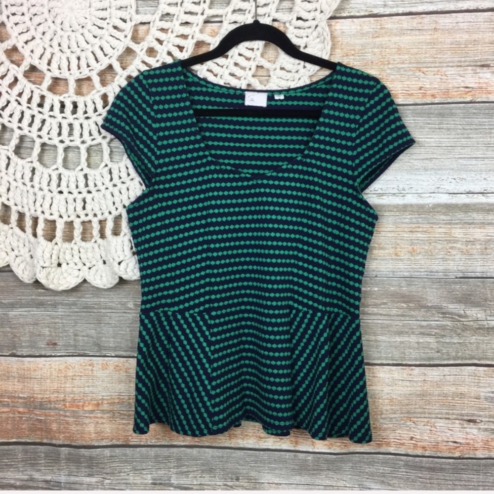 Anthropologie Green and Black Patterned Blouse